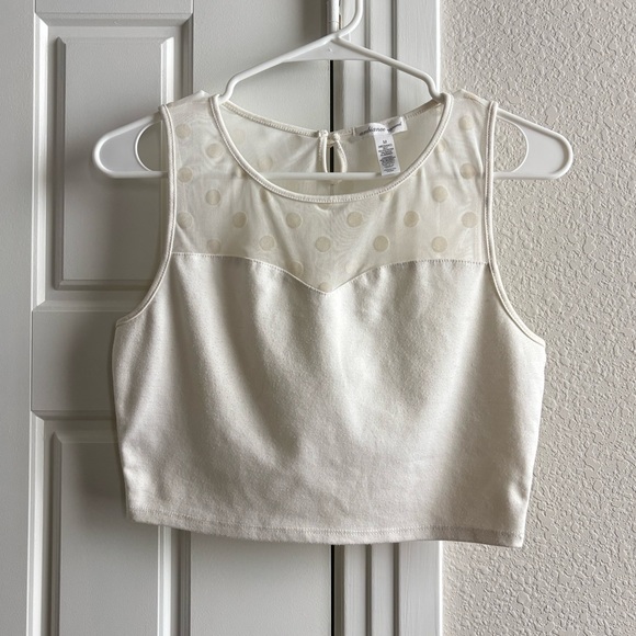 Ambiance Apparel crop top with sheer polka dots; ivory white (size M) - Picture 1 of 3